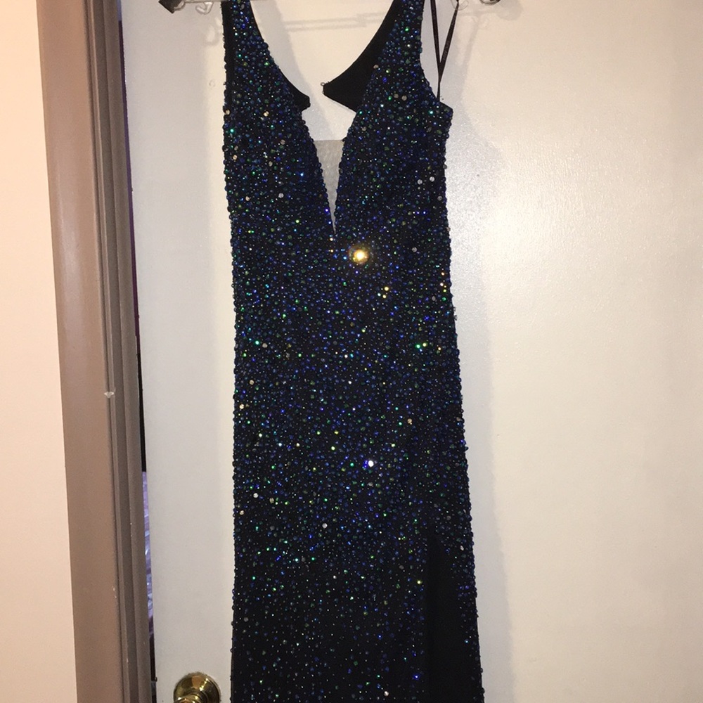 Floor length beaded formal dress